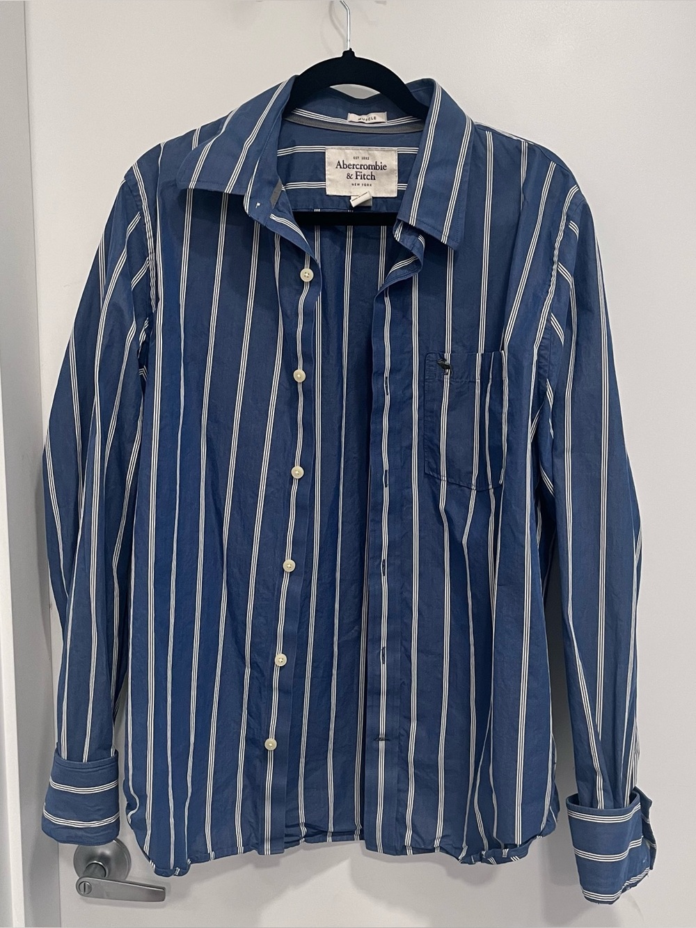 Abercrombie & Fitch Men's Blue Striped Button-Up Shirt XL Long Sleeve